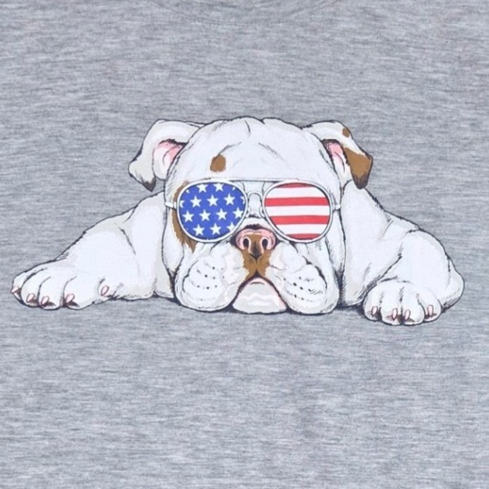 Way To Celebrate T-Shirt Womens XL Gray Bulldog American Flag Patriotic Tee